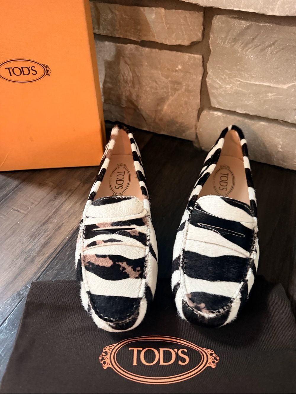 TOD'S Neutral Calf Hair & Leather Gommini Moccasin Loafers Sz 9/9.5 NIB $800!!